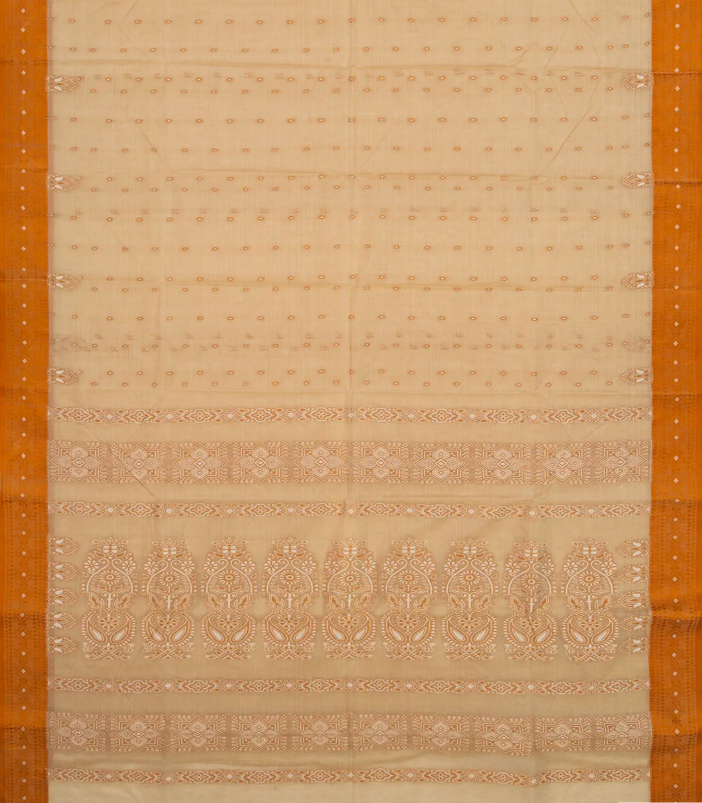 Taupe Handloom Bengal Cotton Saree With Diamond Buttas