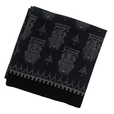 Black Handloom Orissa Cotton Saree With Tie & Dye Floral Motifs