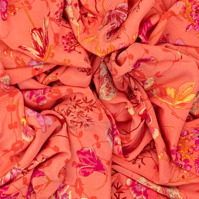 Peach Woven Digital Printed Crepe Silk Saree With Floral Motifs