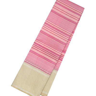 Bubble Gum Pink Handloom Kanchipuram Silk Saree With Stripes