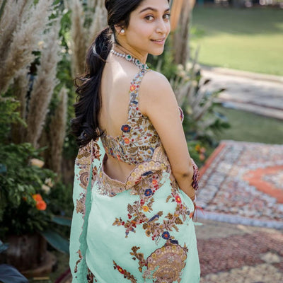 Organza Beautifull Thread Embroidery work Saree