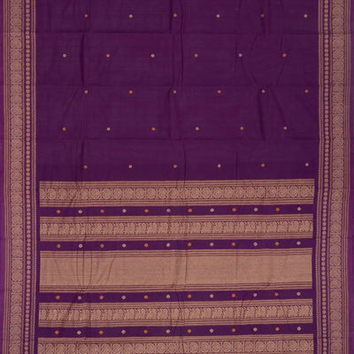 Purple Handloom Kanchi Cotton Saree With Coin Buttas
