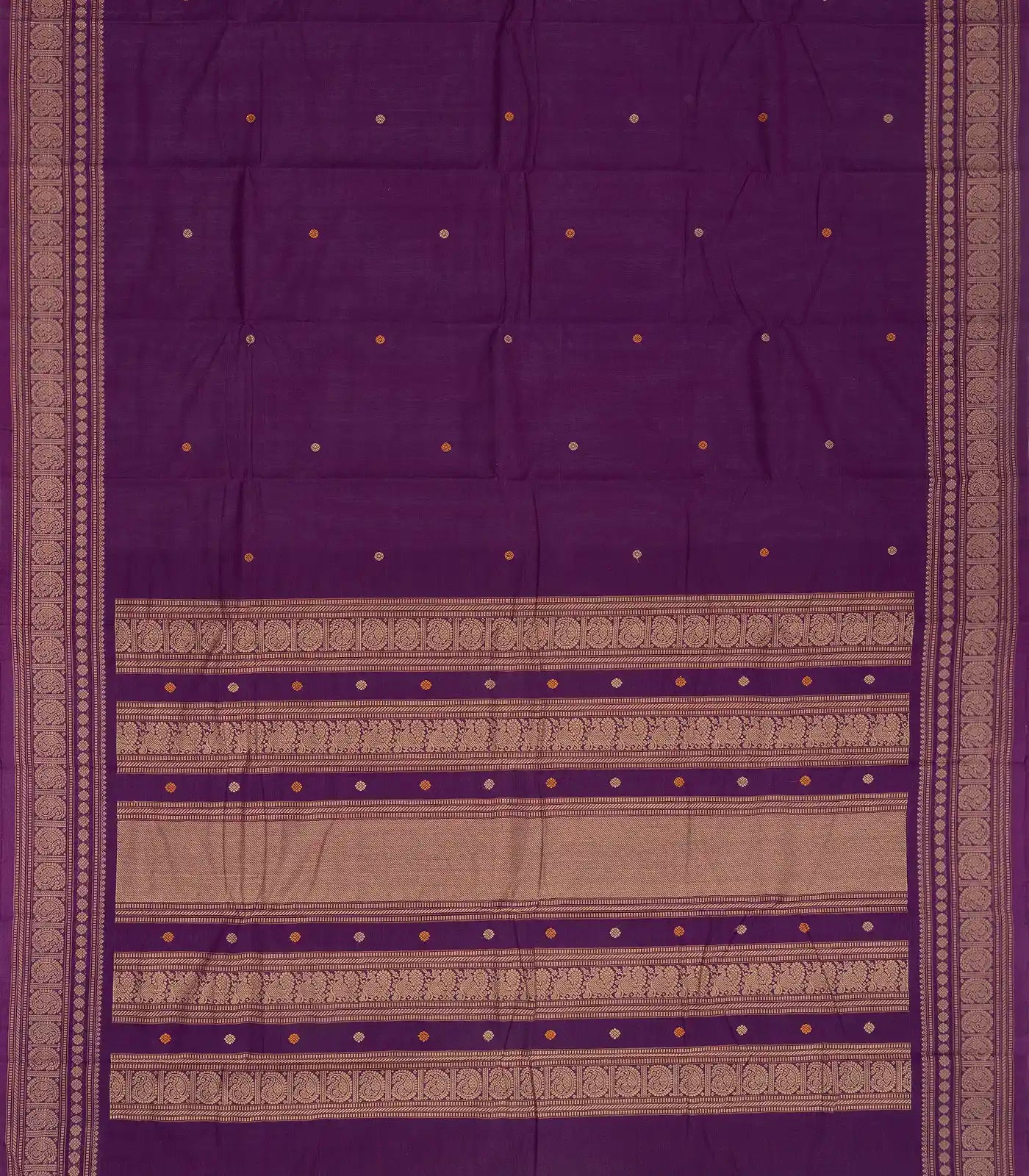 Purple Handloom Kanchi Cotton Saree With Coin Buttas