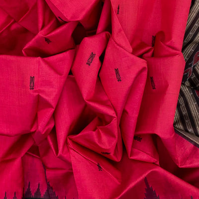 Hot Pink Handloom Orissa Silk Saree With Tie & Dye Motifs In Pallu