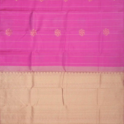 Bubblegum Pink Silk Saree With Zari Stripes & Buttas