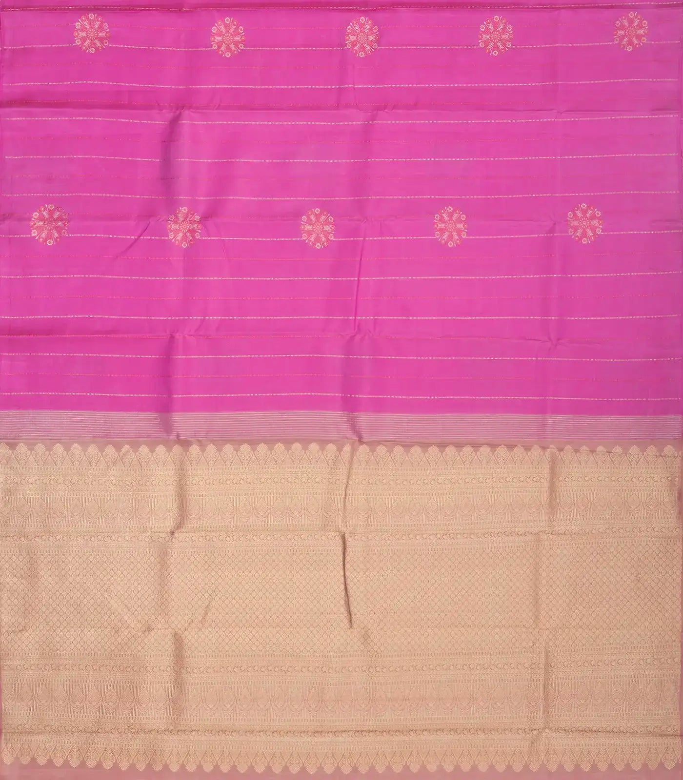 Bubblegum Pink Silk Saree With Zari Stripes & Buttas