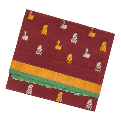 Maroon Handloom Venkatagiri Cotton Saree With Annam & Mango Buttas
