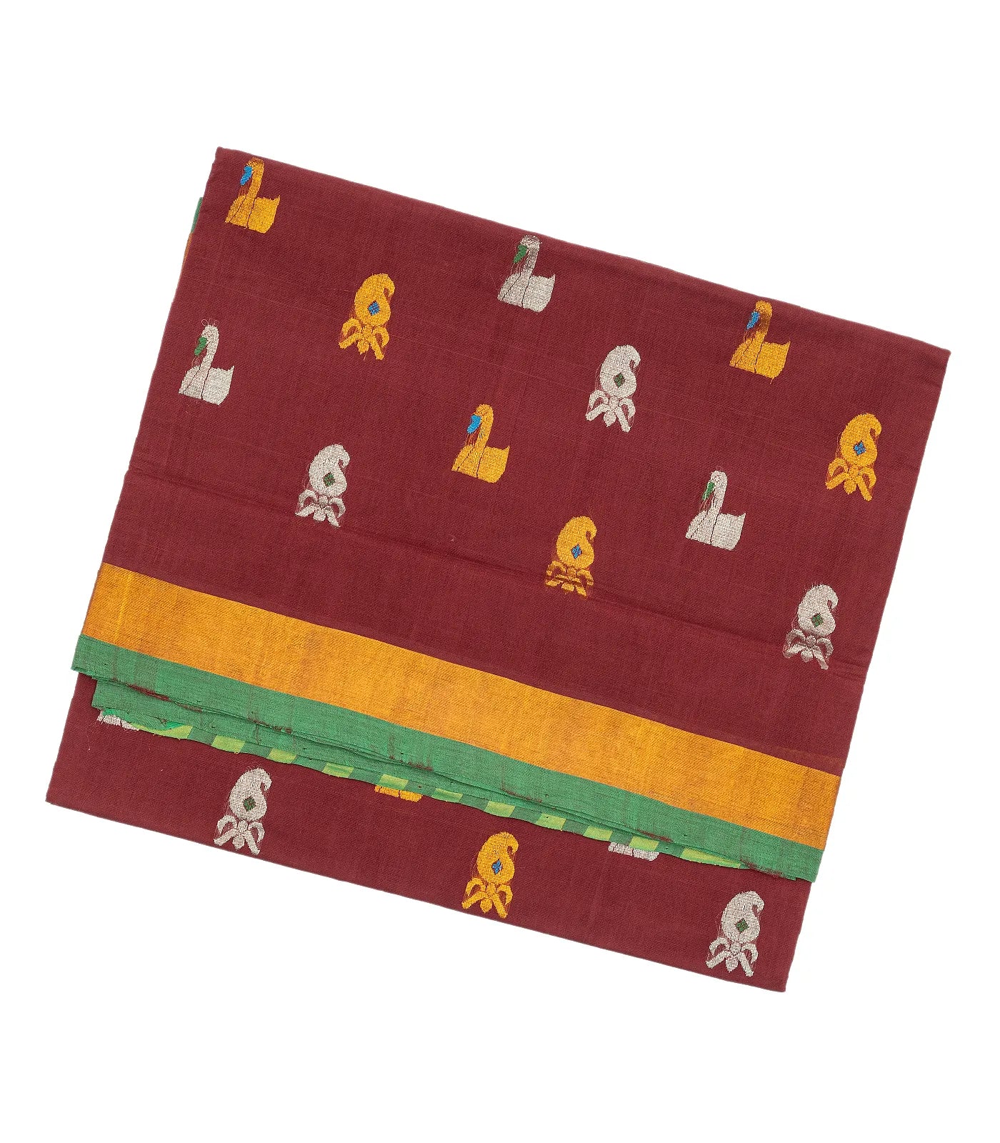 Maroon Handloom Venkatagiri Cotton Saree With Annam & Mango Buttas