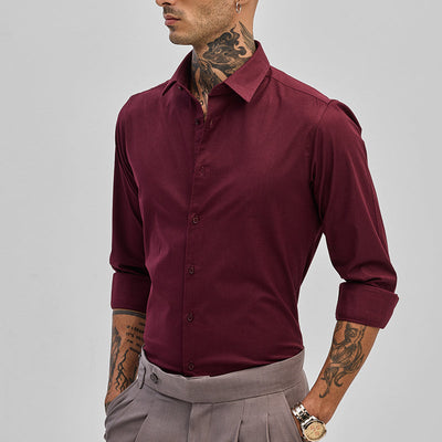 Maroon Stretchable Slim Fit Shirt