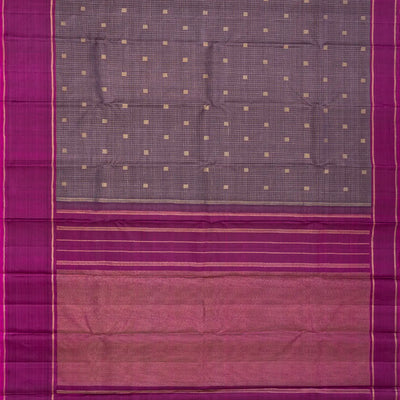 Lilac Handloom Kanchipuram Silk Saree With Checks & Buttas