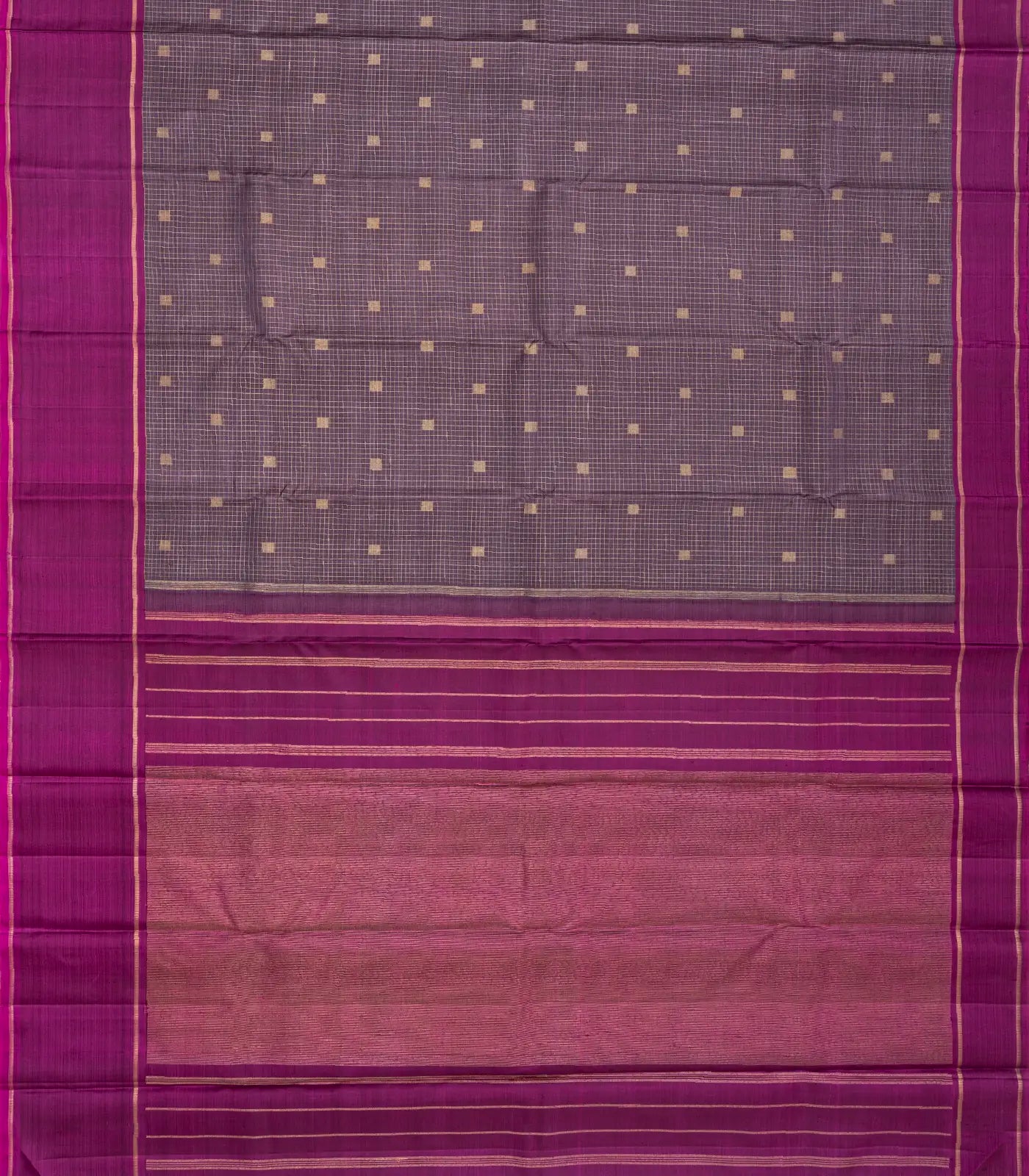 Lilac Handloom Kanchipuram Silk Saree With Checks & Buttas