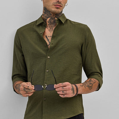 Olive Slim Fit Linen Shirt