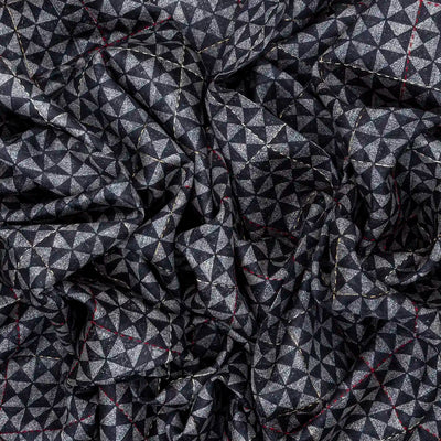 Dark Grey Handloom Tussar Silk Saree Printed With Triangle Motifs