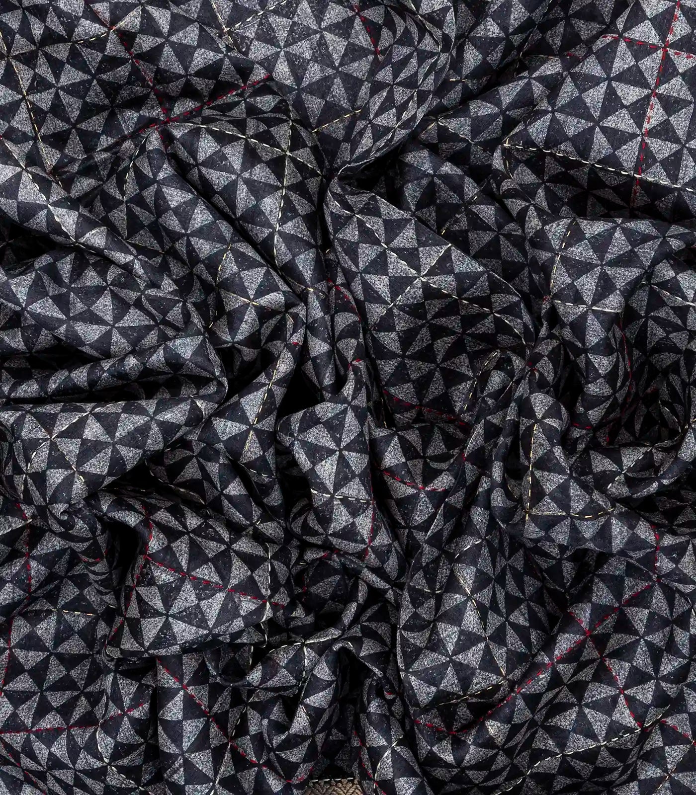 Dark Grey Handloom Tussar Silk Saree Printed With Triangle Motifs