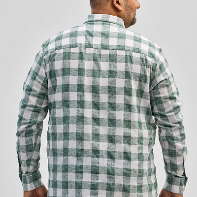 Green Checks Linen Blend Shirt