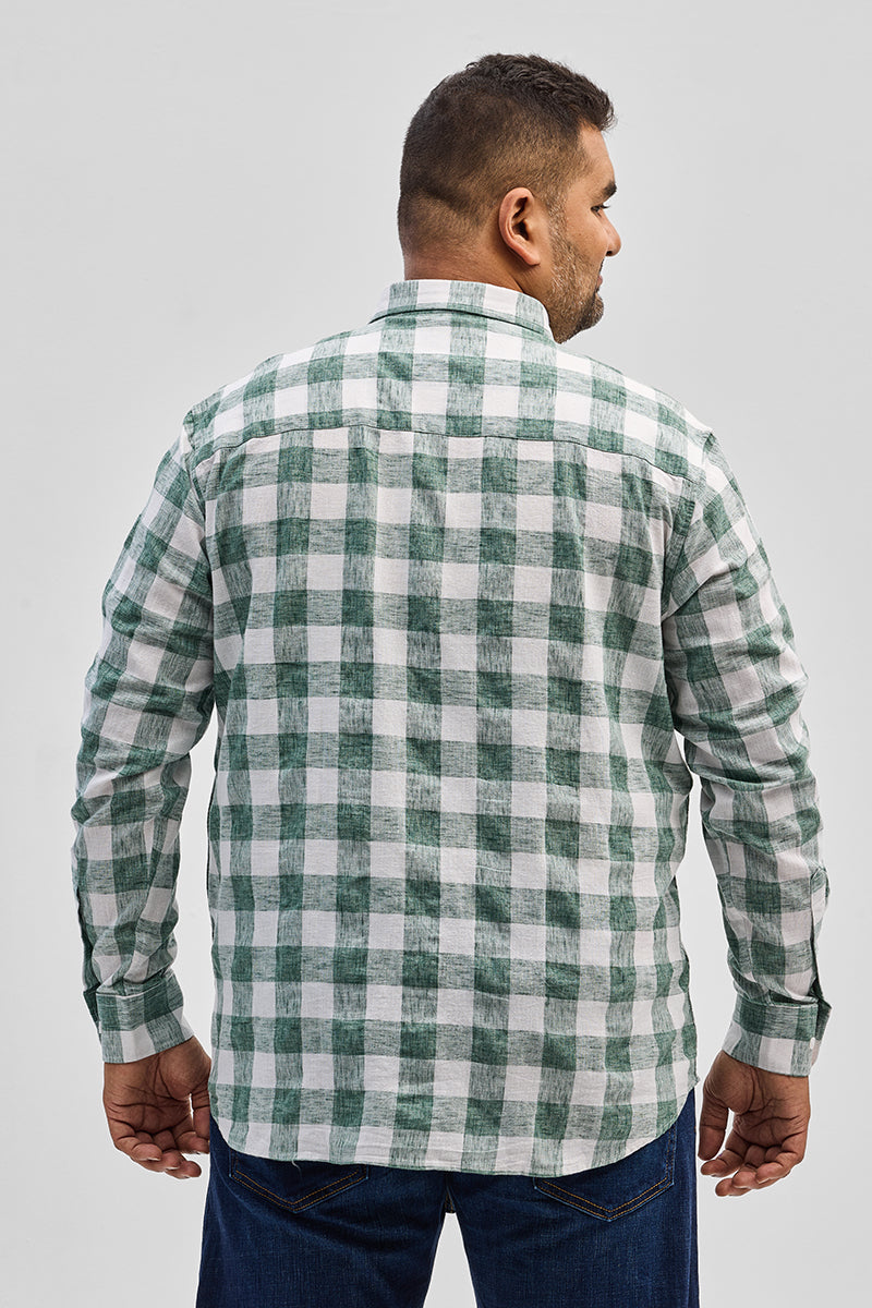 Green Checks Linen Blend Shirt
