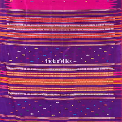 Pink Purple Fish/Flower Motif Contemporary Silk Saree