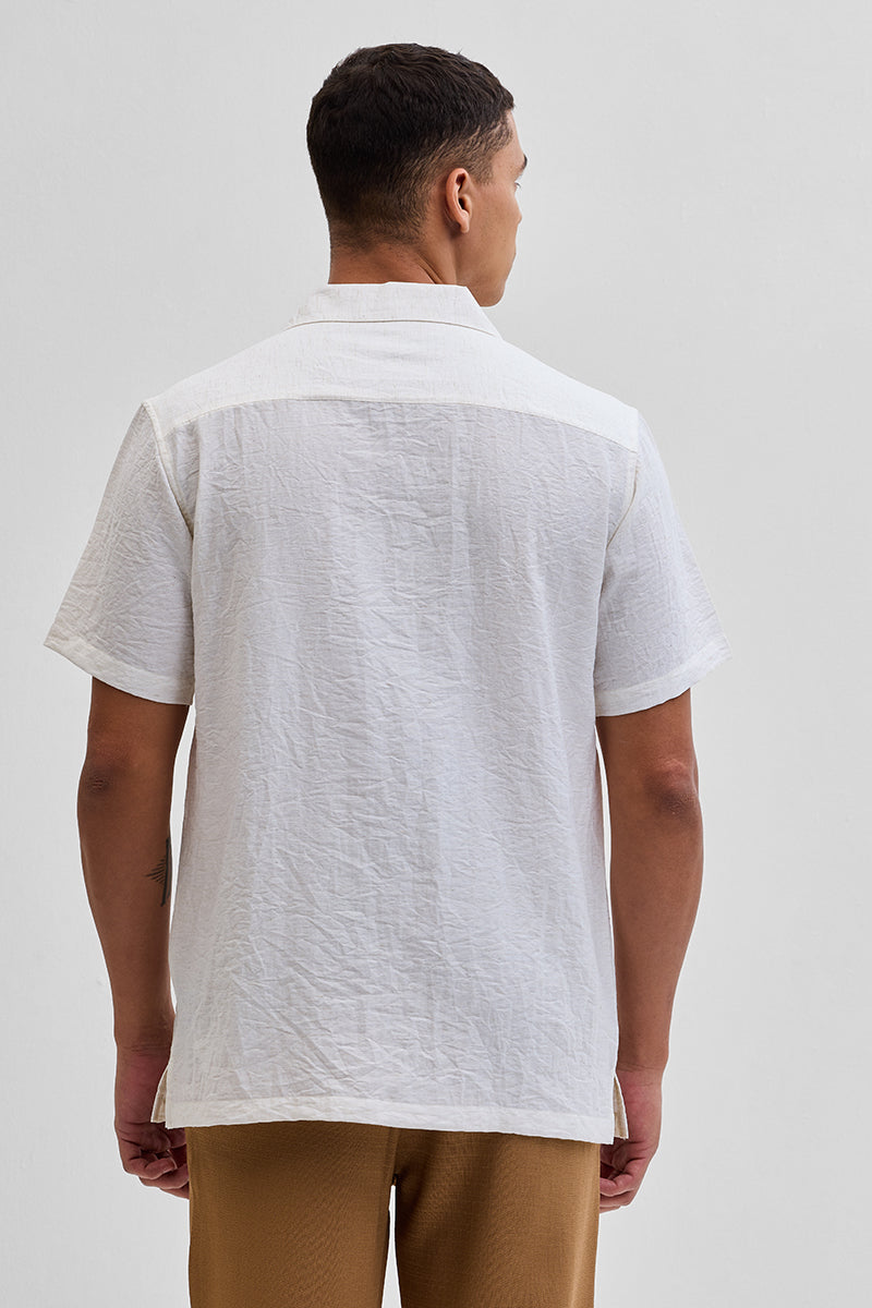 Cream Box Fit Linen Blend Shirt