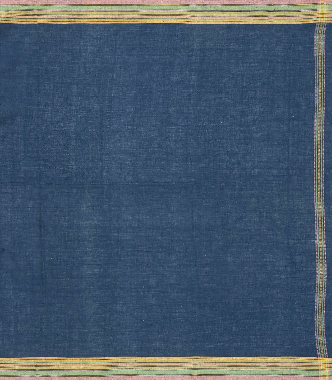 Navy Blue Handloom Bhujodi Cotton Saree With Cross Buttas