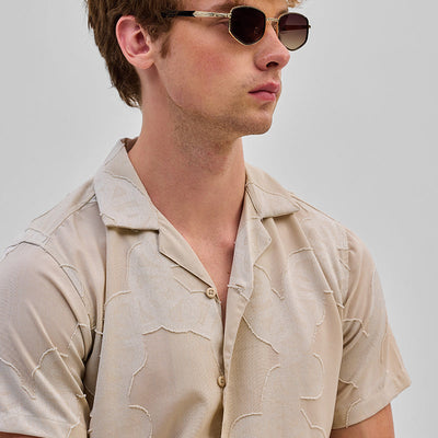 Beige Textured Box Fit Shirt