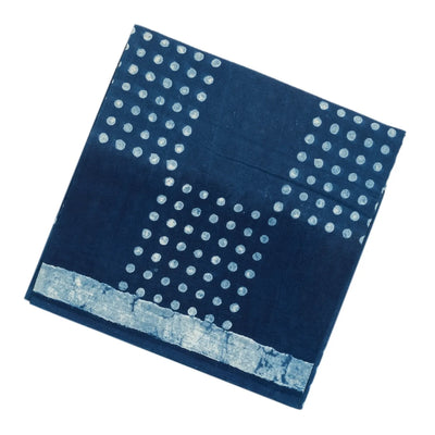 Indigo Woven Jaipur Cotton Saree Printed With White Dotted Motifs