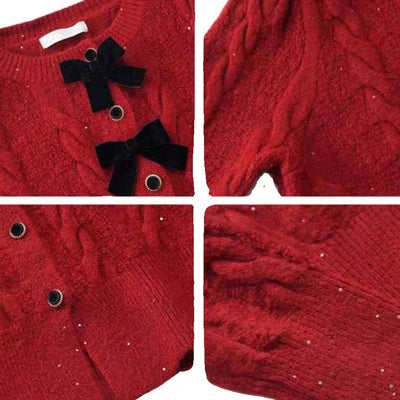 Maya Cute Woolen Sweater with Bow Detail