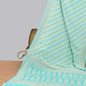 Blue rangkat-style jacquard design banaras georgette saree with zari border & intricate floral design pallu