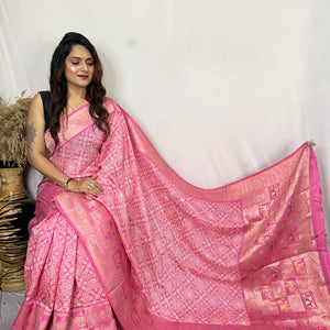 Dola Silk Authentic Hand Crafted Ajrakh Work Saree