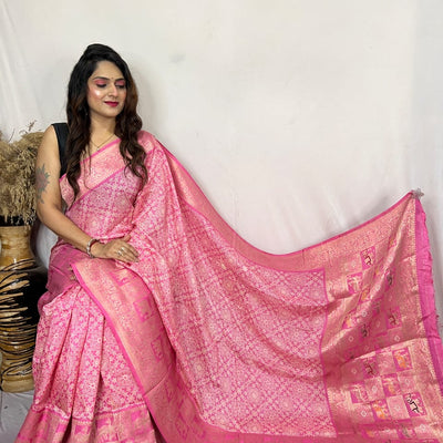 Dola Silk Authentic Hand Crafted Ajrakh Work Saree