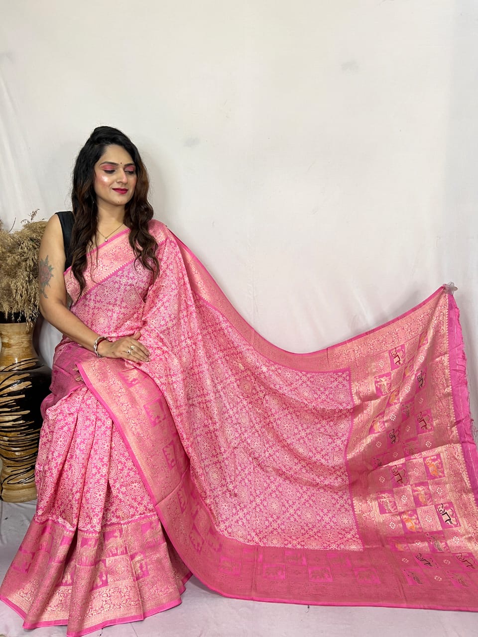 Dola Silk Authentic Hand Crafted Ajrakh Work Saree
