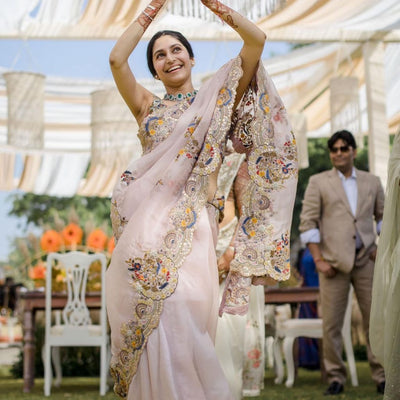 Organza Beautifull Thread Embroidery work Saree