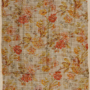 Grey Woven Organza Saree With Floral Prints-Grey