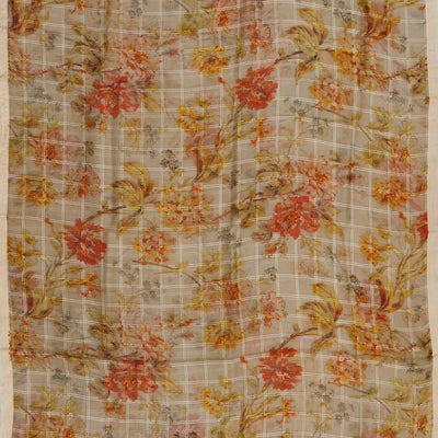 Grey Woven Organza Saree With Floral Prints-Grey