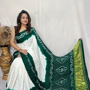 Heavy Ghazi Silk White Concept Bandhani Saree