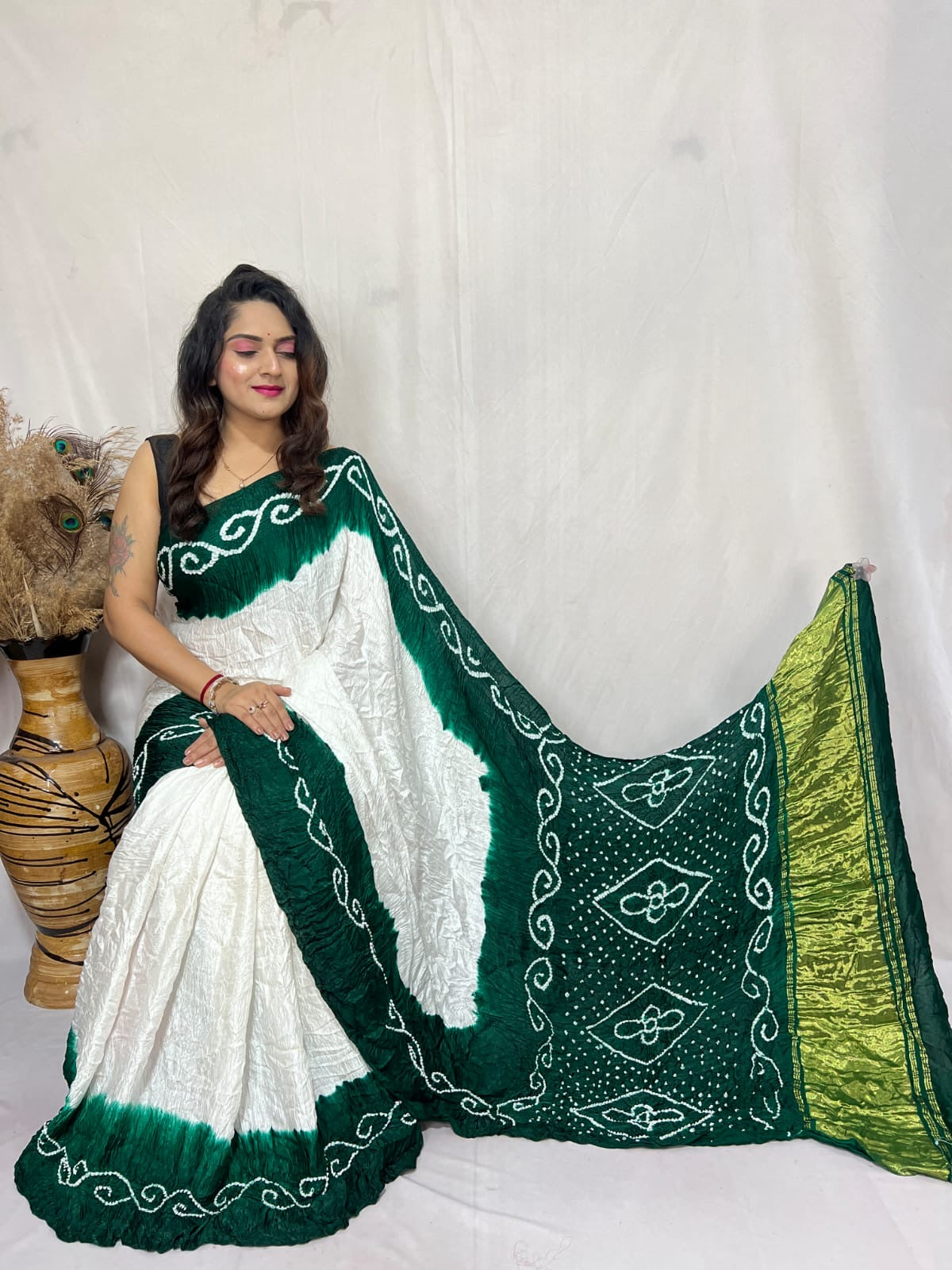 Heavy Ghazi Silk White Concept Bandhani Saree