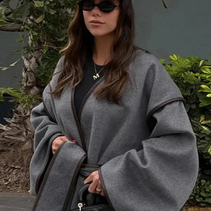 Kara Statement Woolen Overcoat with Belt In Grey