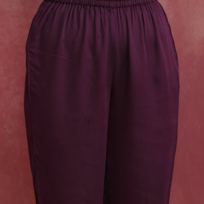 trueBrowns Purple Modal Pleated Kurta Set