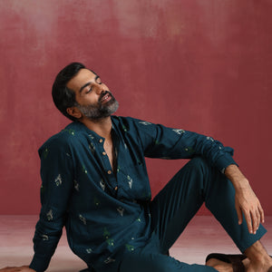 trueBrowns Men's Blue Ikat Co-ord set