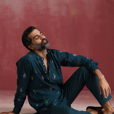 trueBrowns Men's Blue Ikat Co-ord set