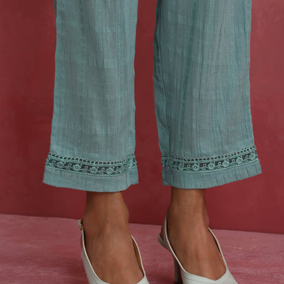 trueBrowns Aqua Blue Cotton Dobby Angrakha Kurta Set