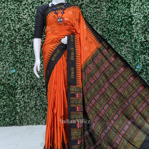 Orange Tribal Doli Sambalpuri Ikat Bomkai Silk Saree