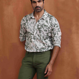 trueBrowns Men's Off White Printed Short Kurta