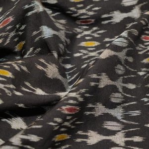 White Tribal on Black with Red & Yellow Motif Cotton Ikat  Fabric