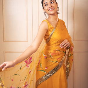 Surya Handpainted Gota Pure Organza Saree