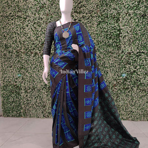 Black Blue Odisha Ikat Nabakothi Contemporary Silk Saree