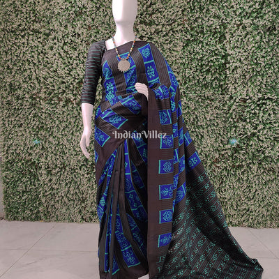 Black Blue Odisha Ikat Nabakothi Contemporary Silk Saree
