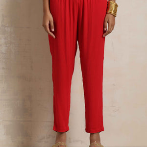 trueBrowns Red Crinkle Anarkali Kurta Pant Dupatta Set