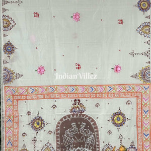 Laxmi Puja Theme Hand-painted Pattachitra Silk Saree