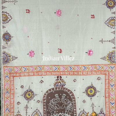 Laxmi Puja Theme Hand-painted Pattachitra Silk Saree