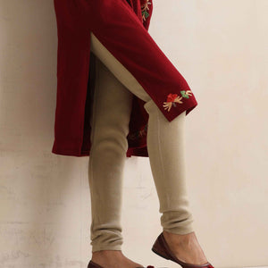 trueBrowns Maroon Kashmiri Embroidered Woollen Phiran Kurta